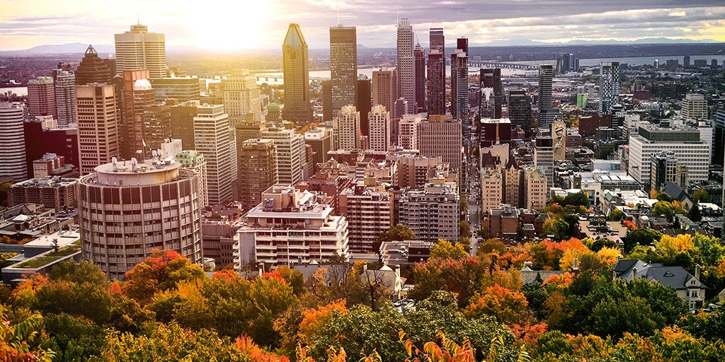 Vue grand angle sur les toits de Montréal.